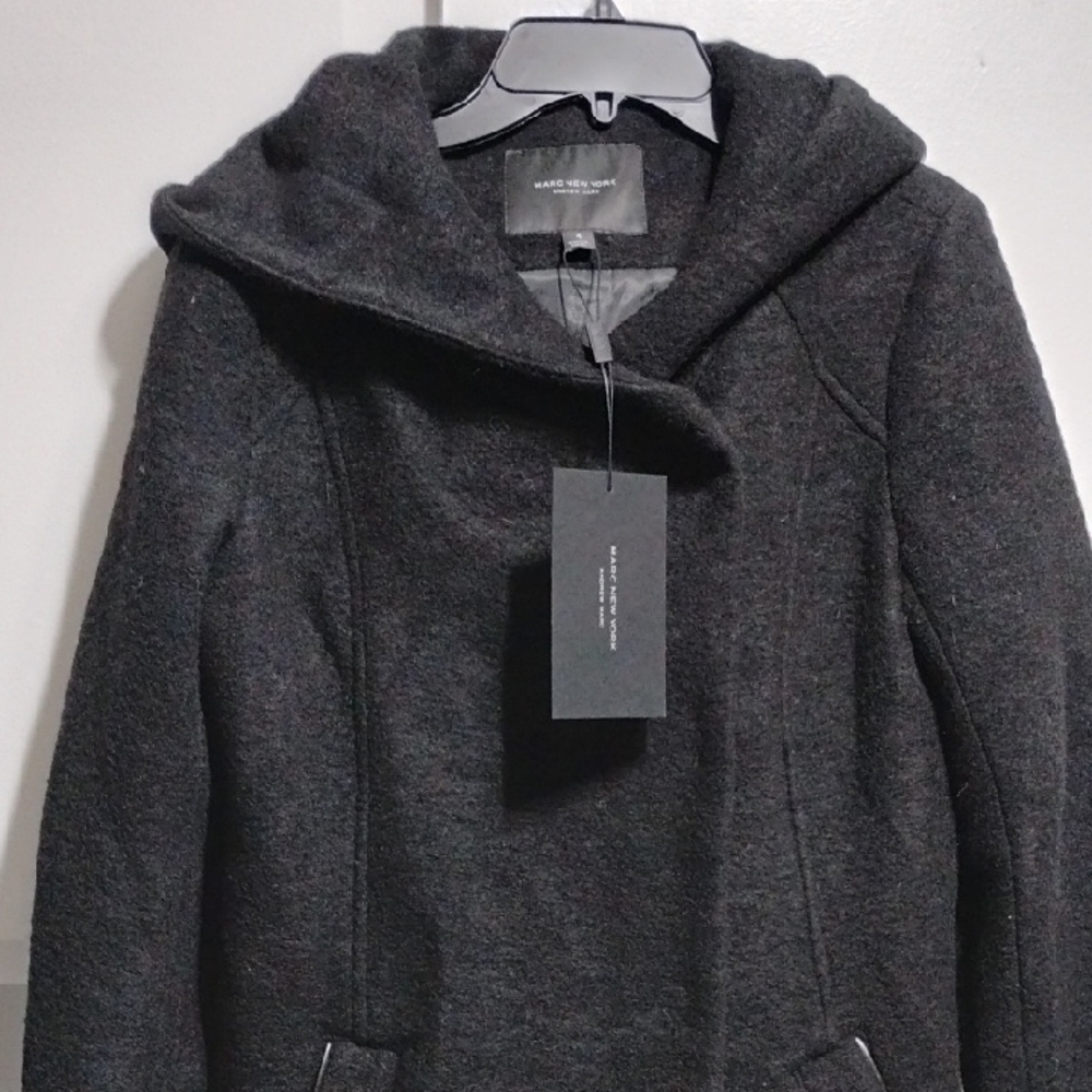 SALE! NWT Marc New York Black Hooded Flair Wool Blend Coat (A-71 CRATE) - Picture 5 of 10